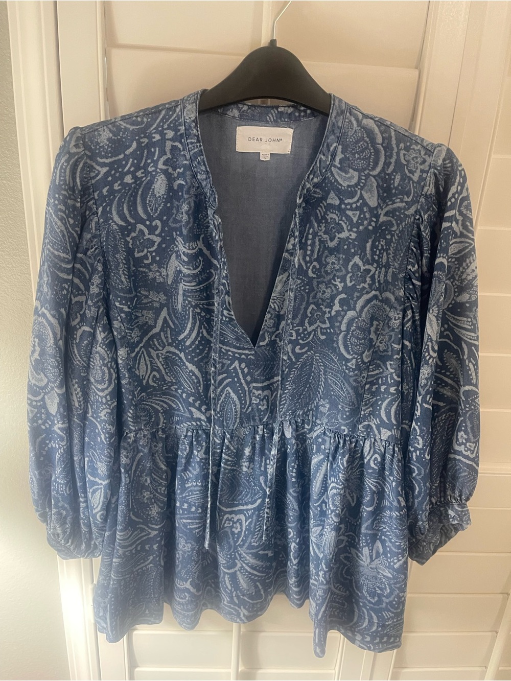 Dear John Blue Paisley V-Neck Peasant Tunic